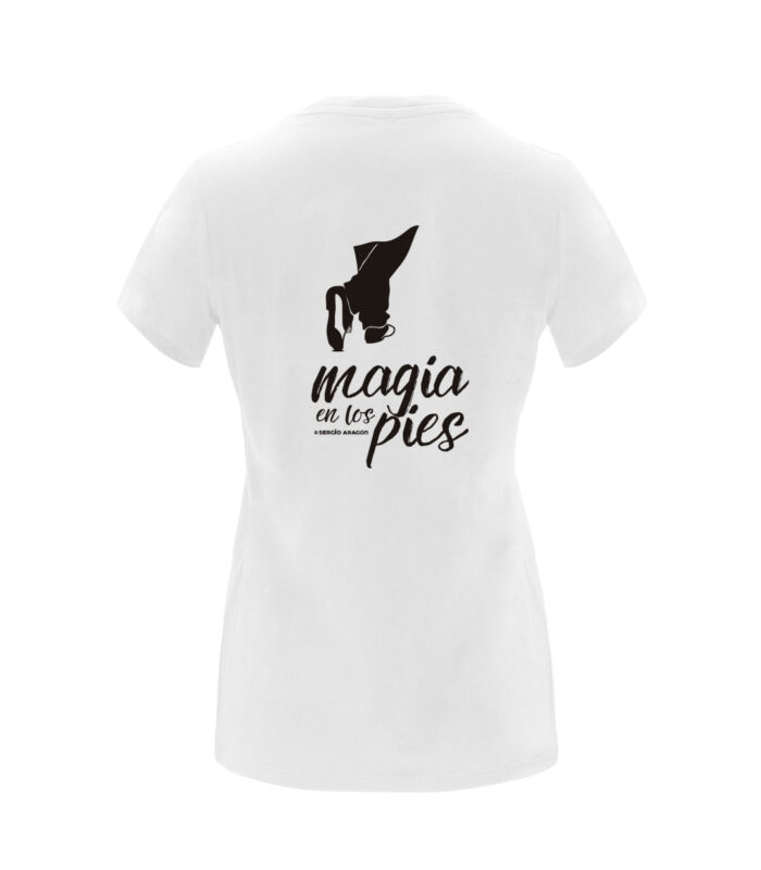 Camiseta blanca de algodón para chica "Magia en los pies" by Sergio Aragón