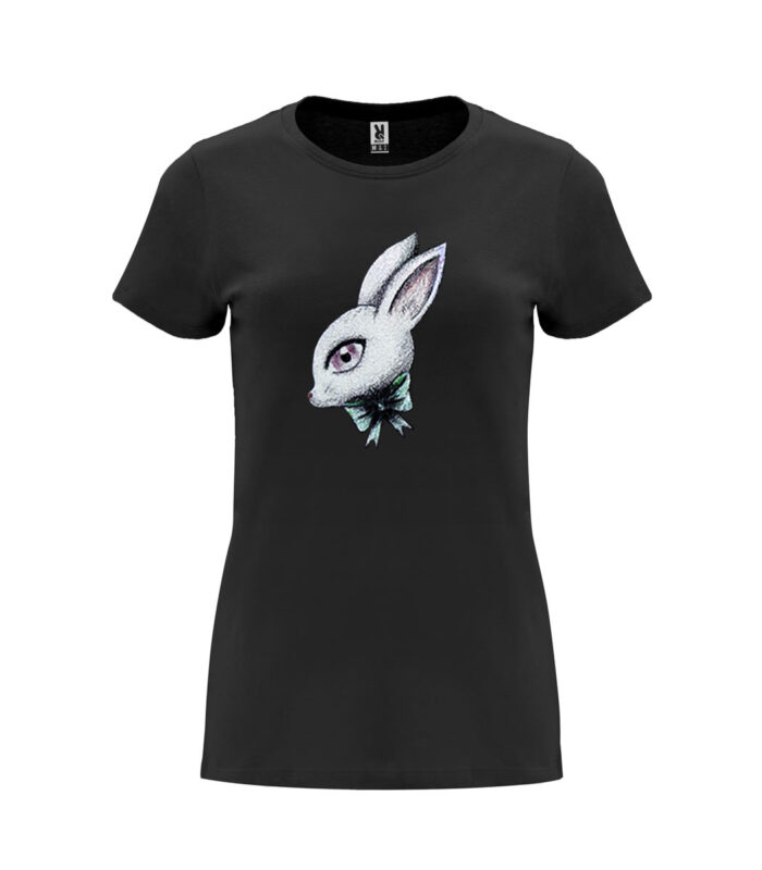 Camiseta chica negra "conejo Alicia"