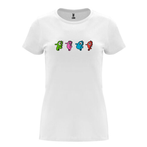 Camiseta blanca de algodón para chica con dibujo de caballitos de mar
